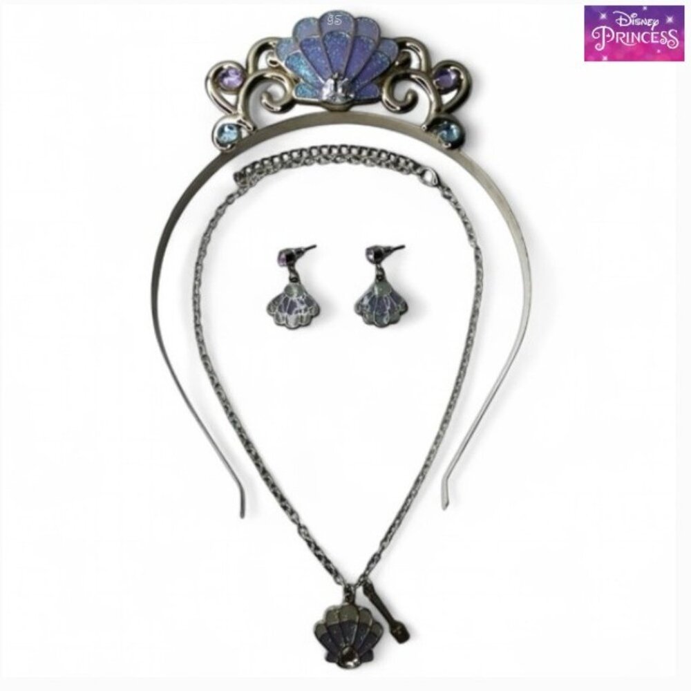 Disney Princess Ariel Little Mermaid Costume Jewelry Set Tiara Necklace Earrings